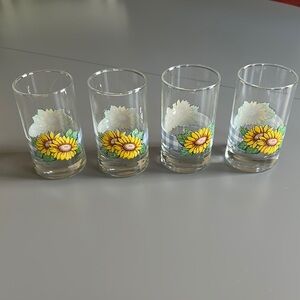 Vintage signed Crisa Sunflower Juice Glasses set of 4